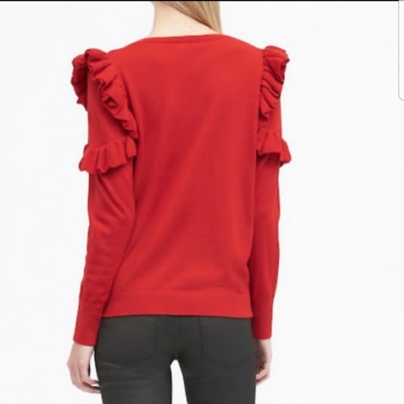BR V-Neck Ruffled Shoulder Merino Sweater - Picture 3 of 4